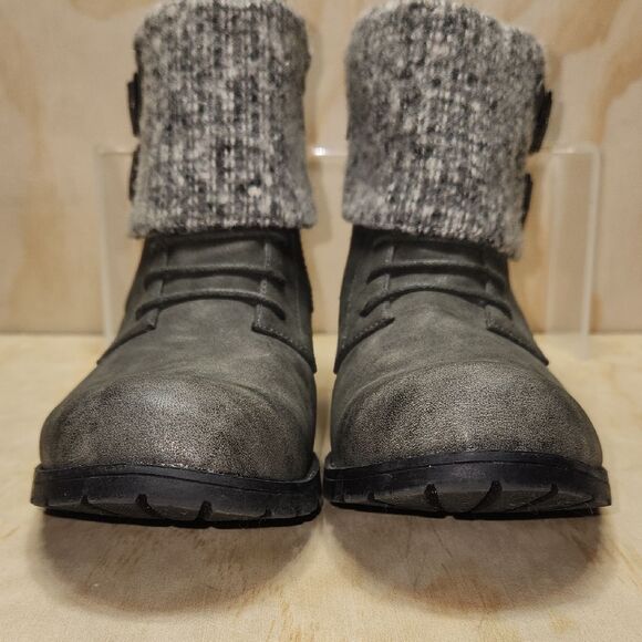 Rocket Dog Gray Fold-Over Combat Boots Moto Ankle Women 8.5 Shoe Buckle Babster - Picture 4 of 14